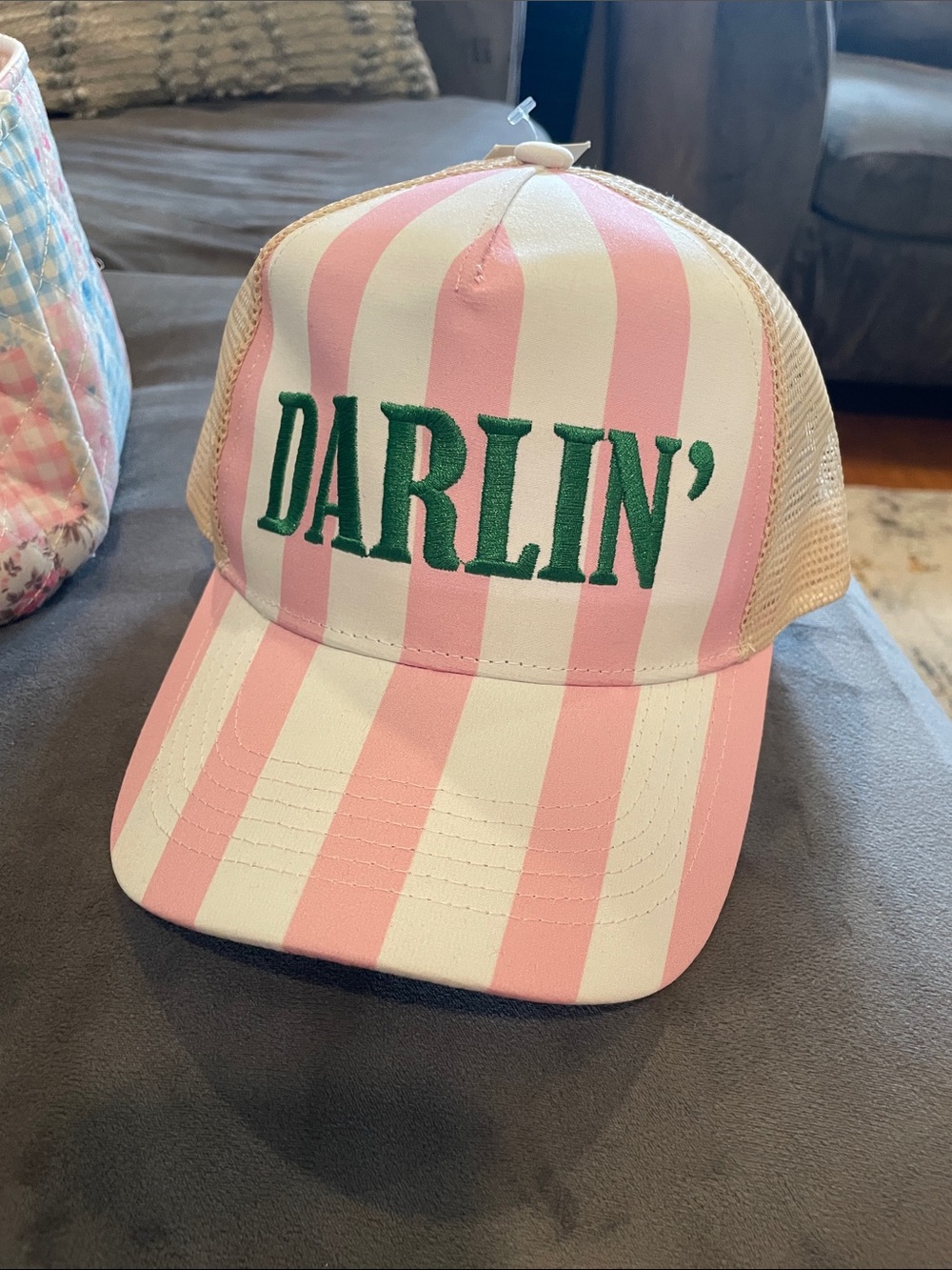Darlin' Pink & White Striped Women’s Trucker Hat